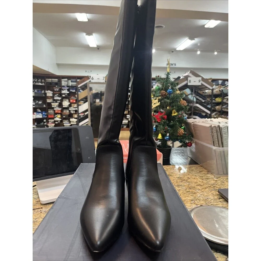 French Connection Black Knee-High Pointed-Toe Boots